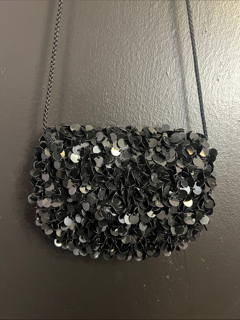 Handmade Black Sequin Crossbody Evening Bag